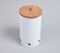 White Galvanized Iron Ribbed Cylindrical Box with Wooden Lid