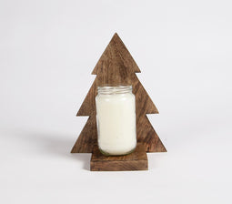 Wooden Christmas Tree Glass Candle