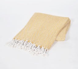 Yarn-Dyed Cotton Honey Chevron Tasseled Throw