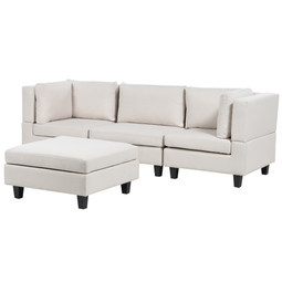 Beliani UNSTAD - Driezitsbank met ottomaan - Beige - Polyester
