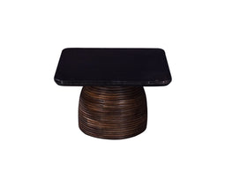 Bijzettafel - Bruin Travertine - Ronde Hoeken - Ribbel Hout
