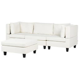 Beliani UNSTAD - Driezitsbank met ottomaan - Wit - Polyester