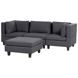 Beliani UNSTAD - Driezitsbank met ottomaan - Donkergrijs - Polyester