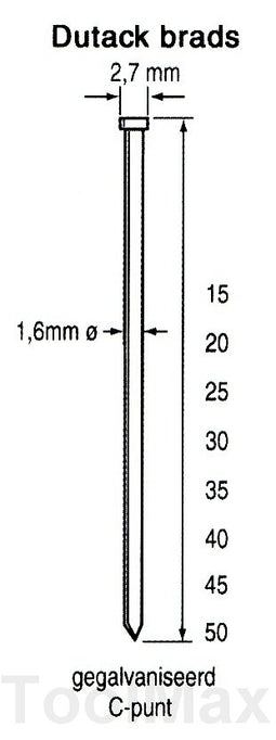 Dutack 1.6mm brads | 64mm | 2000 stuks - 5138039