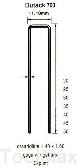 Dutack 11.1 mm nieten | 30mm | 10.000 stuks - 5056040