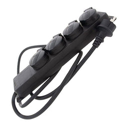 Socket strip 4-way outdoor with flap color black IP44 cross section 1.5mm² 4x for Schuko plug