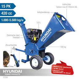 Hyundai Houtversnipperaar/hakselaar | 15 PK | 420cc | tot 100mm takken - 57384