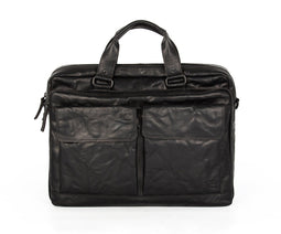 Spikes & Sparrow Leren Laptoptas 15.6 inch Bronco 401370 3-vaks Zwart