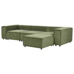 Beliani APRICA - Driezitsbank met ottomaan - Groen - Corduroy