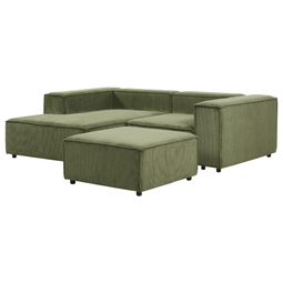 Beliani APRICA - Tweezitsbank met ottomaan - Groen - Rechtszijdig - Corduroy