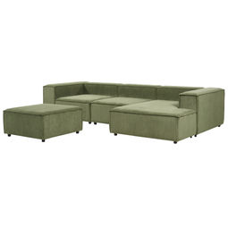 Beliani APRICA - Hoekbank 3-zits met ottomaan - Groen - Linkerzijde - Corduroy
