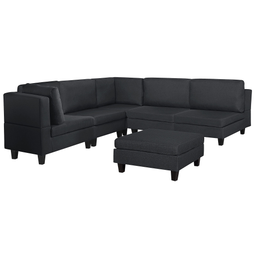 Beliani FEVIK - Hoekbank 5-zits met ottomaan - Grijs - Rechterzijde - 228 cm - Polyester