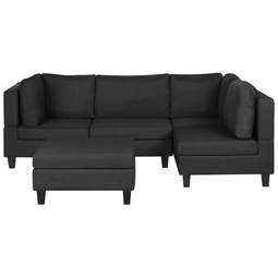 Beliani FEVIK - Hoekbank 4-zits met ottomaan - Zwart - Rechterzijde - 228 cm - Polyester