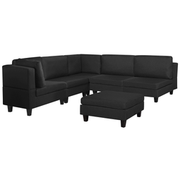 Beliani FEVIK - Hoekbank 5-zits met ottomaan - Zwart - Rechterzijde - 228 cm - Polyester