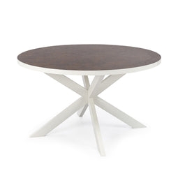 Stalux Ronde eettafel 'Daan' 135cm, kleur wit lederlook bruin