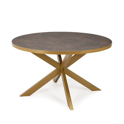 Stalux Ronde eettafel 'Daan' 120cm, kleur goud lederlook bruin