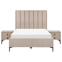 Beliani SEZANNE - Slaapkamerset - Taupe - 140 x 200 cm - Fluweel