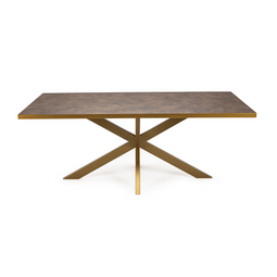 Stalux Eettafel 'Gijs' 200 x 100cm, kleur goud lederlook bruin