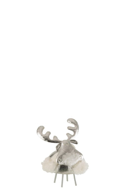 J-Line figuur Hert - metaal/textiel - zilver/wit - small