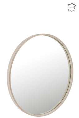 MIRROR ROUND LEATHER BEIGE L