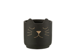 J-Line bloempot Kat - keramiek - zwart/goud - medium - Ø 16.00 cm