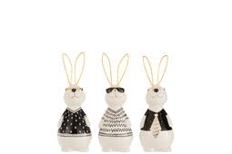 J-Line decoratie Konijn Max - keramiek - small - 3 stuks