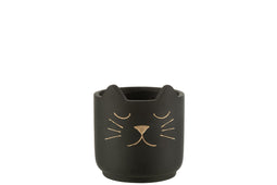 FLOWERPOT CAT CERAMIC BL/GD S