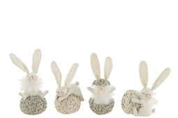 J-Line decoratie Konijn - polyresin - wit/grijs - small - 4 stuks