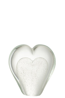 PAPERWEIGHT HEART GLASS WH L