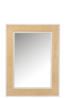 J-Line spiegel Molly Exotiek - hout/rotan - wit - medium