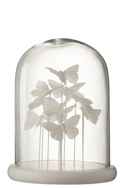 J-Line decoratie Stolp Vlinder - glas - wit - large