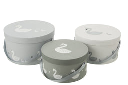 S/3 BOXES SWAN PAPER WH/GREY