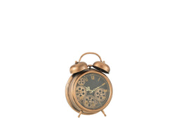 J-Line Wekker Romeinse Cijfers Tandwielen klok - hout - bruin - Ø 26 cm - woonaccessoires