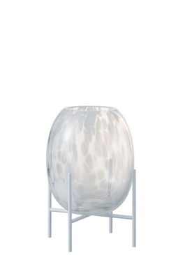 J-Line vaas Op Voet Stip - glas - transparant/wit - small