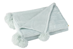 PLAID POMPOM POLYESTER L BLUE