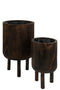 J-Line bloempot Op Voet Paulownia - hout - bruin - large - Ø 32.00 cm