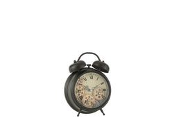 J-Line Wekker Romeinse Cijfers Tandwielen klok - metaal - zwart - small - Ø 26 cm - woonaccessoires