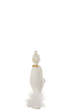 J-Line figuur Kat Met Hoed - polyresin - wit/goud - small