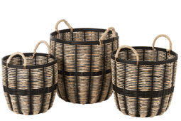S/3 BASKETS ROPE/RATTAN BL/NAT