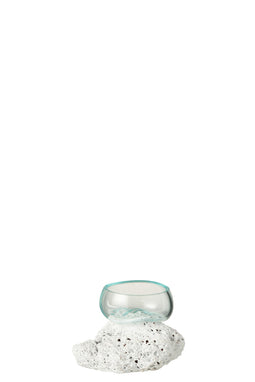 J-Line vaas Op Voet Lava -steen/glas - wit/transparant - extra small - 10.00 cm hoog
