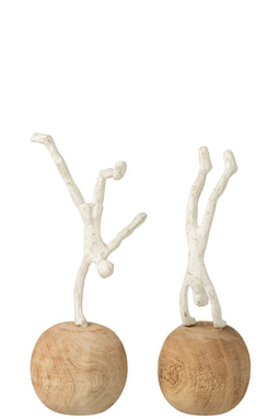 J-Line decoratie Figuur Staand Fijn Op Voet - polyresin/hout - naturel/wit - 2 stuks