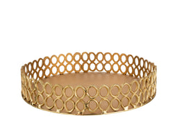 J-Line Eva Rond Rigen plateau - dienblad - metaal - goud - woonaccessoires
