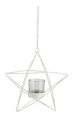 TLH STAR HANG METAL GLITTER WH