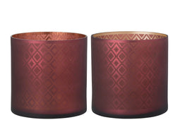 J-Line windlicht Oosters - glas - rood/goud - large - 2 stuks