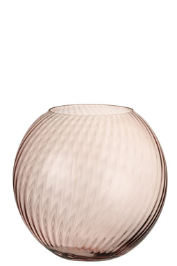 VASE ROUND RIDGES GLASS PINK L