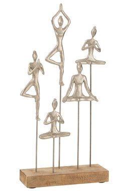 J-Line decoratie Vrouwen Yoga - hout/metaal - naturel/zilver