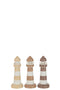 J-Line decoratie Vuurtoren Alabasia - hout - bruin/wit - medium - 3 stuks