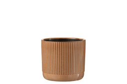J-Line bloempot Lijn - keramiek - oranje/beige - medium - Ø 14.00 cm - 2 stuks