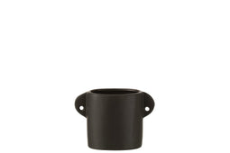 J-Line bloempot Renaissance - keramiek - zwart - Ø 8.50 cm - 2 stuks