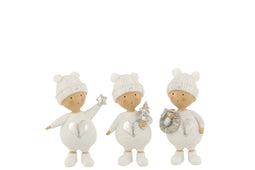 J-Line figuur Kind Winter - polyresin - wit/zilver - small - 3 stuks